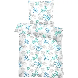 APELT Coral Gots Korallen und Muscheln Blau 135 x 200 cm + 80 x 80 cm
