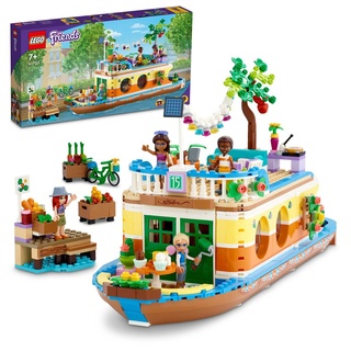 LEGO 41702 Friends Hausboot, Spielzeugboot für Jungen und Mädchen ab 7 Jahren mit Garten, 4 Mini-Puppen und Tierfigur, von Natur inspiriertes Ges...