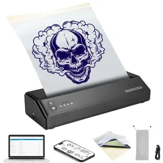 Vevor Tattoo-Transfer-Schablonendrucker, Kabelloser Bluetooth-Tattoo-Schablonendrucker mit 10-teiligem Transferpapier und Stoffbeutel, Tragbarer Tattoo-Drucker für Android- und iOS-Telefon