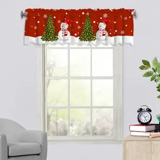 Surwin Bistrogardine Coffee Break Scheibengardine Küchengardine mit Rote Weihnachten Motiven, Kurzgardine Wohnzimmer Landhaus Càfe Gardinen Moderne Kurz Vorhang (137x45cm,rote Weihnachtsmütze)