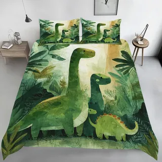 Dinosaurier Bettwäsche 135x200, Tropischer Dschungel Wendebettwäsche, Jungen Mädchen Motiv Bettbezug mit Reißverschluss, Weiche Mikrofaser Bettwäsche Sets 2 Teilig mit 1 Kissenbezug 80x80 K191g