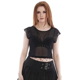Banned Crop-Top Bauchfreies Oberteil Sinead Mesh Netz Bauchfrei schwarz XL