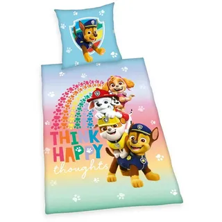 JACK Kinderbettwäsche 135x200cm Paw Patrol Hunde Regenbogen Streifen Herding, Renforcé, 2 teilig, Chase, Rubble, Marshall, Skye und Everest Superhelden, mit Knopfleiste bunt