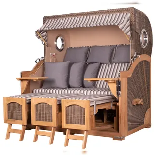 Mr. Deko Strandkorb - bene living - Ammersee Grande XXL Teak Bullauge - PE grau - Modell 545 - 3-Sitzer inkl. Liftersystem