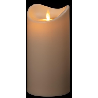 In- & Outdoor LED Kerze mit flackernder Docht-Flamme, Ø 8,9 x 15,3 bis 30 cm, flammenlose Kerzen | Timer, mit beweglicher Flamme, warm-weiß beleuchtet, bis zu 800 Std., creme (ca. Ø 8,9 cm x 19,2 cm)
