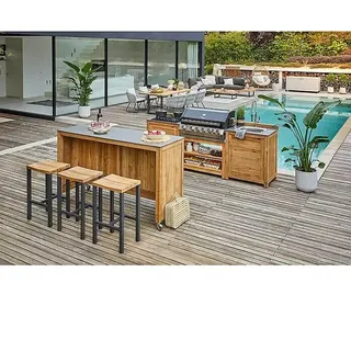Kingstone Outdoorküchen-Set Cliff/Zoe II  (8 -tlg., Holz, Schwarz/Braun, Material Rost: Gusseisen, Anzahl Brenner: 6)