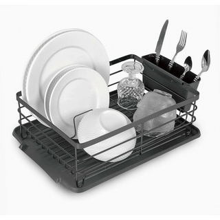 Ruhhy Geschirrständer Geschirr Stand-Abtropfgestell – Stilvoll, Funktional, Kompakt, mit effizientem Wasserablauf und flexiblem Loft-Design für jede Küche. schwarz
