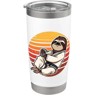 Faultier Karate Retro Sonnenuntergang Kampfsport Design Doppelwandiger Edelstahl-Thermobecher