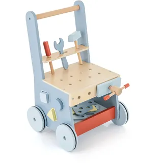 GOPLUS 2 in 1 Lauflernwagen, Lauflernhilfe Holz mit Werkzeugspielzeug, Multifunktionszentrum für Babys mit Stauraum, Montessori Spielzeug, Laufwagen für Kinder ab 1 Jahr