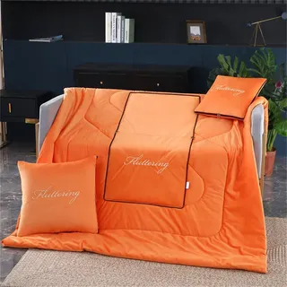 Surwin Decke Kissen 2 in 1, Modern Flannel Reisedecke Steppdecke, Verwandlungskissen, Multifunktionale Zierkissen Wohndecke Kinderdecke für Reisen Flugzeug (145x190cm,orange)