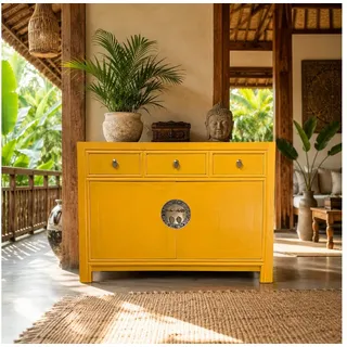 OPIUM OUTLET Kommode Sideboard Schrank Asia Möbel (BxTxH: 117x40x85 cm, Hochzeitsschrank Büffet Anrichte), chinesisch asiatisch orientalisch vintage komplett montiert gelb
