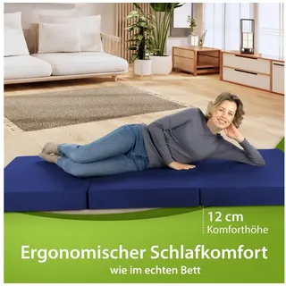 Klappmatratze Luxus Faltmatratze, klappbare Gästematratze, faltbare Matratze, shogazi ®, 12 cm hoch, (1-tlg), MADE IN GERMANY, Direkt vom Hersteller, Testsieger 1,1 blau 70 cm x 190 cm x 12 cm
