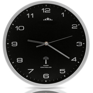 Monzana® Wanduhr Funk Automatische Zeitumstellung Geräuscharm Quarzuhrwerk Analog 31 cm Indoor Funkuhr Uhr Schwarz Silber
