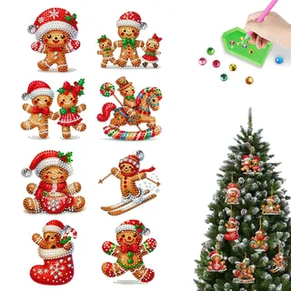 Generisch Diamond Painting Weihnachten Anhänger, 8 Stück Lebkuchenmann 5D Diamant Painting Weihnachtsbaum Fenster Hängend DIY Weihnachten Deko Diamanten Malerei Kits Erwachsene für Decor