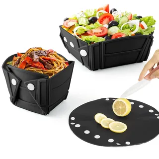 VolksRose Faltbare Schüssel Camping 3-in-1 Silikon - Salatschüssel & Trinkschale, Teller, Schneidebrett - Tragbare Frischhaltedose für Outdoor, Picknick, Wandern