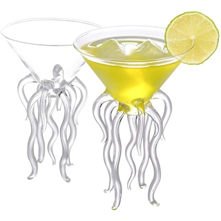 DAH Octopus Cocktailglas, transparentes Martini Glas Kreatives Quallenglas Tasse Saftglas für Küchenbar Party Party Hochzeit (Paar)