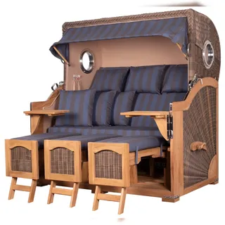 Mr. Deko Strandkorb Komplettset - bene living - Ammersee Grande XXL Teak - PE grau - Modell 582 - inkl. Liftersystem