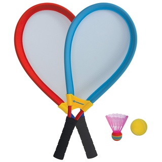 Schildkröt® Giant Racket Set, Jumbo-Federball, zwei überdimensionale Badminton Schläger XL mit einem elastischen Netz, einen Soft-Ball sowie einen bunten Federball, 970150