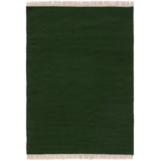 Wollteppich Liv, benuta, rechteckig, Höhe: 5 mm, Wolle, handgewebt, Mit Fransen, Minimalistisch, Wohnzimmer grün 120 cm x 170 cm x 5 mm