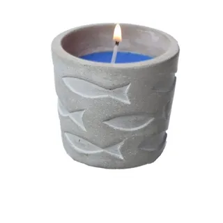 MARELIDA LED-Kerze Duftkerze Citronella maritimer Betontopf mit Fischmuster Outdoorkerze (1-tlg) grau