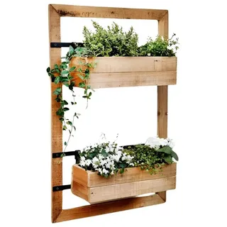 Dekoleidenschaft Wandpflanzer "Industrial" aus Holz mit 2 Blumenkästen, für Balkon, Terrasse, Garten, Balkonkasten, Wandblumentopf - Braun