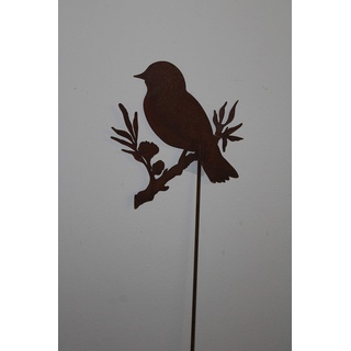 BADEKO Gartenstab aus Metall (Edelrost) Vogel auf AST, H 1,15 m, Gartenstecker