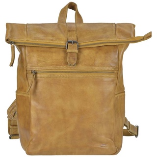 Bear Design Rucksack Leder Damen Herren Rolltop Daypack mit Notebookfach ocker gelb senfgelb CL40007-ochre
