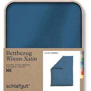 schlafgut Woven Satin Bettwäsche 155x220cm Bettdecke Bezug einzeln, Blue Mid Uni in Hotelqualität mit 100% Baumwolle