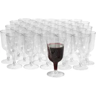 MATANA 200 Premium Elegante Plastik Weingläser mit Silberglitter, 180ml - Mehrweg Cocktailgläser, Gold Weingläser aus Kunststoff, Weinbecher für Hochzeiten, Geburtstage & Partys