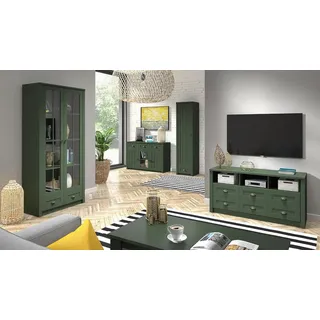 Xlmoebel Wohnwand Wohnzimmermöbel im Landhausstil aus hochwertigem Holz, (5-St., 5tlg.Wohnzimmer Set (RTV + Kommode + Schrank + Vitrine + Couchtisch), Hergestellt in Europa grün