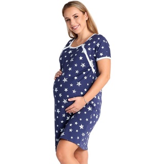 Be Mammy Umstandsnachthemd Damen Nachtkleid Umstandsmode Umstandsnachthemd Mutterschaft BE20-287 (1-tlg) blau S