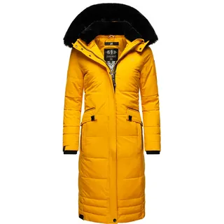 Wintermantel NAVAHOO "Fahmiyaa", Damen, Gr. XS (34), gelb, Oberstoff: 100% Polyester, Futter: 100% Polyester, Wattierung: 100% Polyester, Ärmelfutter: 100% Polyester, Kunstpelz: 90% Polyacryl, 10% Polyester, modisch, figurumspielend kniebedeckend, hoch geschlossener Ausschnitt, Langarm verstellbar Rippstrickbündchen mit Reißverschluss,verstellbar, Mäntel, Edler Steppmantel mit weicher Kunstfellkapuze