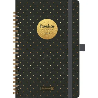 Baier & Schneider BRUNNEN 1070291017 Buchkalender Familienplaner 2027 "Gold-Punkte" A5, Kunststoff