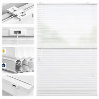 Sekey Wabenplissee Plissee ohne Bohren Verdunkelung Rollo 100% verdunkelnd Blickdicht, verdunkelnd, Klemmfix, 2-in-1 Tag & Nacht Wabenplissee, mit / ohne Bohren, Weiß 80x200 cm weiß 80 cm x 200 cm