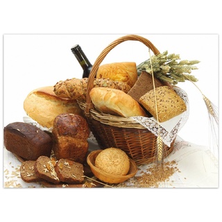 Teppich Brot und Brötchen im eleganten Korb - mit Wein und Getreide, Wallario, rechteckig, rutschfest 50 cm x 70 cm