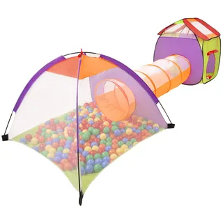 SELONIS 3In1 Spielzelt Mit Tunnel Spielplatz Popup Bällebad Mit 400 Bälle Für Kinder, Mehrfarbig:Gelb/Grün/Blau/Rot/Orange