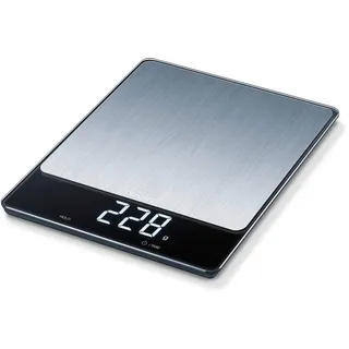 Beurer Elektrische, Schwarz, Edelstahl, Metall, Glas, 20x2x26.3 cm, Abschaltautomatik, Zuwiegefunktion, digitale Anzeige, inkl. Batterie, Backen, Küchenwaagen