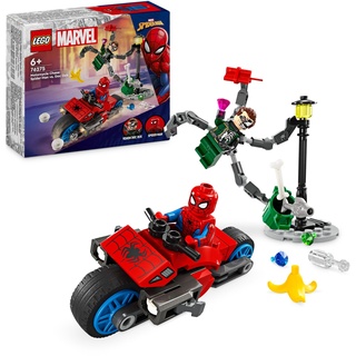 LEGO Marvel Motorrad-Verfolgungsjagd: Spider-Man vs. Doc Ock, Superhelden-Spielzeug für Kinder mit Figuren, Shootern und Web-Shooter, tolles Geschenk für Jungs und Mädchen ab 6 Jahren 76275