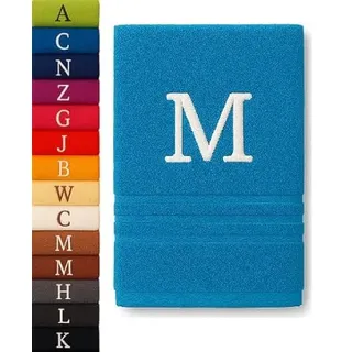 Pet-Jos Personalisiertes Monogramm-Handtuch, wunderschön gestickte Buchstaben oder Namen, Handtuch mit Monogramm Badetuch, 100% Baumwolltuch (100 x 50 cm, Türkis)