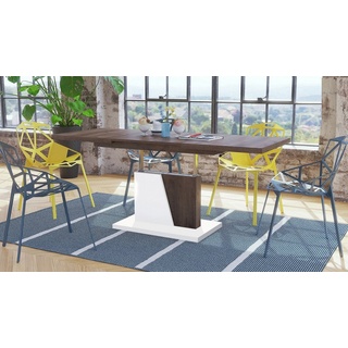 Mazzoni Couchtisch Design Couchtisch Tisch Grand Noir Eiche dunkel / Weiß matt stufenlos höhenverstellbar ausziehbar 120 bis 180cm Esstisch braun