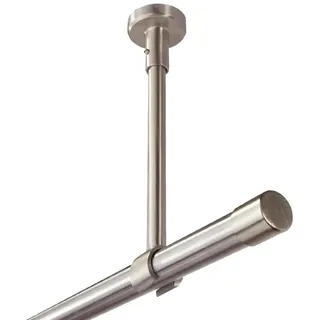 iso-design Metall Gardinenstange Deckenmontage Farbe Edelstahl 20 mm, Vorhangstange 1-läufig, großer Deckenabstand, Deckenhalter kürzbar, Endstück Kappe, 140 cm