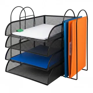 Relaxdays Briefablage Metall 4 Fächer Schwarz