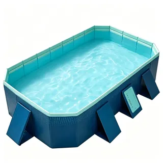 Everkeen Faltbarer Pool Erwachsene Nicht-aufblasbarer Tragbarer Swimmingpool Schwimmbad Verdickter Rutschfester PVC Schwimmbecken Große 2.6M