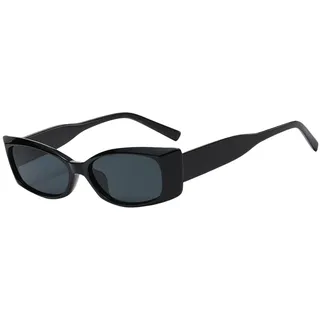 CLSSLVVBN Rechteckige Sonnenbrille für Damen, klein, quadratisch, schmaler Rahmen, modischer Vintage Stil, Schwarz