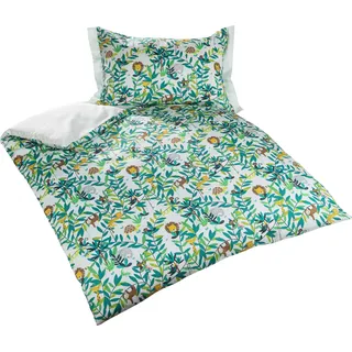 Bettwaesche-mit-Stil Mako Satin Kinderbettwäsche Dschungel Faultier AFFE Löwe (Pastell Grün, 135x200 + 80x80 cm) 100% Baumwolle