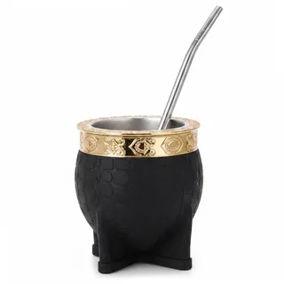 Argentine Mate Black Imperial Argentine Mate Cup - Edelstahl Kürbis mit geschnitztem Rand & Strohhalm, isoliert für heiße / kalte Getränke
