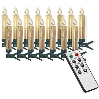 IC Winterworld LED-Christbaumkerzen 15 kabellose LED Weihnachtsbaumkerzen mit Fernbedienung, Komplett-Set, flammenlose Kerzen mit Tropfen, perfekte Alternative zur Lichterkette goldfarben