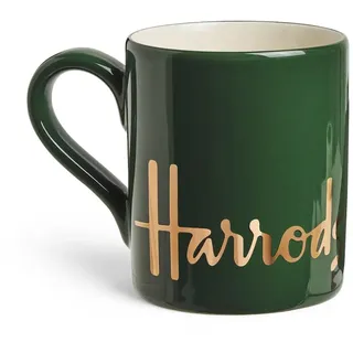 Harrods Signature Green Gold Logo Keramikbecher, 350 ml