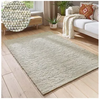 TaraCarpet Wollteppich TaraCarpet Elmstein handgewebter Schurwollteppich aus gewalkter Wolle, rechteckig, Höhe: 9 mm, Handgewebt Teppich grün gestreift Wohnzimmer Schlafzimmer 250x340 cm grün 250 cm x 340 cm x 9 mm