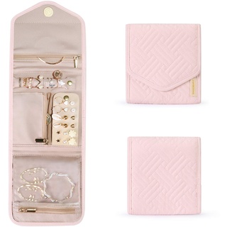 bagsmart Schmuck Organizer Tasche für Reise Schmuckaufbewahrung Reisezubehör für Ringe, Ohrringe, Halsketten, Uhren (Mini-Hellrosa)